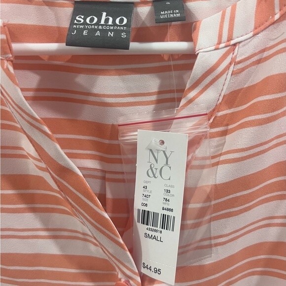 New York & Company orange and white striped cold shoulder top size small NWT - Picture 4 of 6